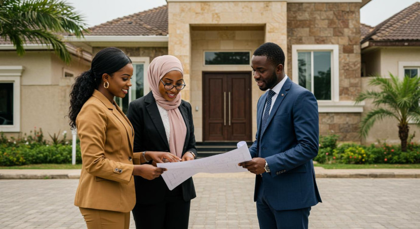 Nigerian couple discussing property documents before buying a house