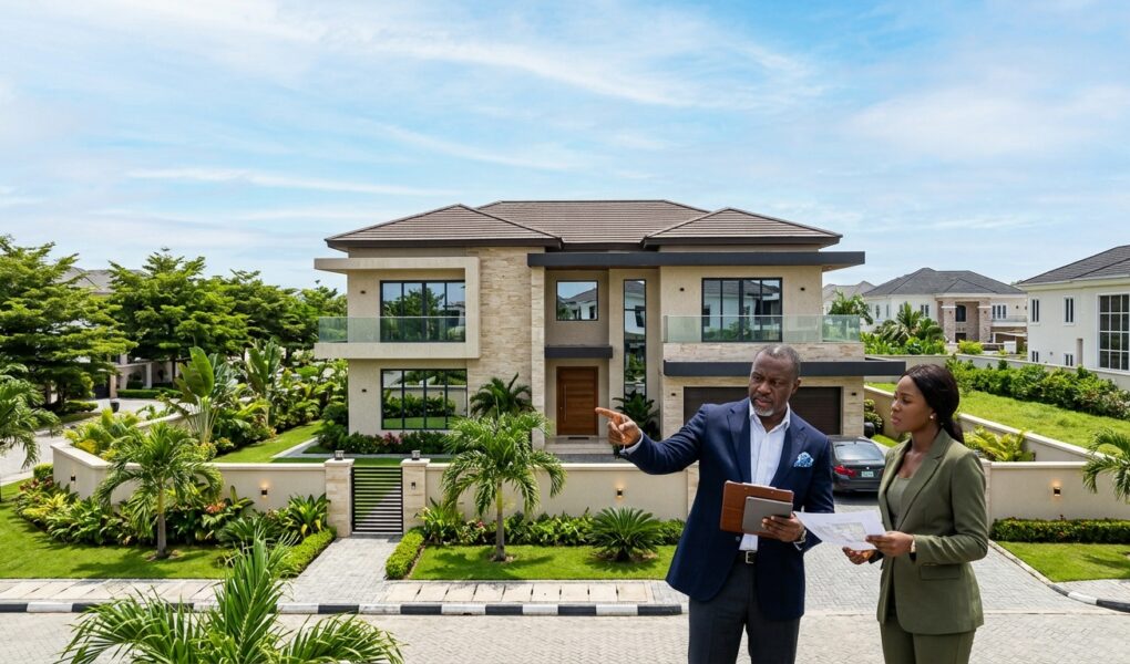 Nigerian investor examining a modern property and considering real estate investment