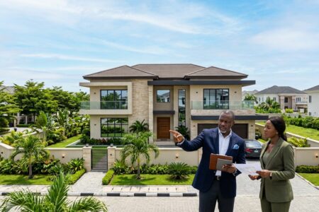 Nigerian investor examining a modern property and considering real estate investment